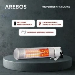 AREBOS 2000 W Infrared Radiant Heater Silver With Remote Control 3 Heat Levels Gastro Bar Radiant Heater Quartz Radiant Heater Patio Heater Changing Table Radiant Wall Heater -Heating Equipment 64900496 3