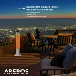 AREBOS 2000 Watt Floor Heater 2 Heat Settings 24 H Timer With Remote Control Carbon Infrared Heater For Indoor & Outdoor Use Patio Heater Digital Display -Heating Equipment 65113691 4