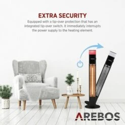 AREBOS 1500 Watt Stand Heater Black Incl.16 Colours LED Light With Remote Control Carbon Infrared Heater For Indoor & Outdoor Use Patio Heater -Heating Equipment 65113692 3
