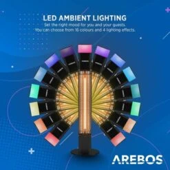 AREBOS 1500 Watt Stand Heater Black Incl.16 Colours LED Light With Remote Control Carbon Infrared Heater For Indoor & Outdoor Use Patio Heater -Heating Equipment 65113692 4