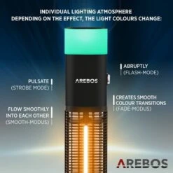 AREBOS 1500 Watt Stand Heater Black Incl.16 Colours LED Light With Remote Control Carbon Infrared Heater For Indoor & Outdoor Use Patio Heater -Heating Equipment 65113692 5