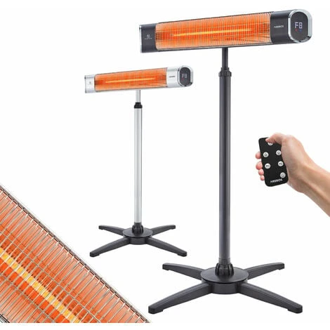 AREBOS Infrared Radiant Heater 2000 W With Remote Control With Cross Stand Height Adjustable 60° Tilt Angle Swivel 2 Heat Settings Incl. Wall Mounting Indoor And Outdoor Use Black 3 AREBOS Infrared Radiant Heater 2000 W With Remote Control With Cross Stand Height Adjustable 60° Tilt Angle Swivel 2 Heat Settings Incl. Wall Mounting Indoor And Outdoor Use Black