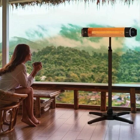AREBOS Infrared Radiant Heater 2000 W With Remote Control With Cross Stand Height Adjustable 60° Tilt Angle Swivel 2 Heat Settings Incl. Wall Mounting Indoor And Outdoor Use Black 4 AREBOS Infrared Radiant Heater 2000 W With Remote Control With Cross Stand Height Adjustable 60° Tilt Angle Swivel 2 Heat Settings Incl. Wall Mounting Indoor And Outdoor Use Black - Image 2