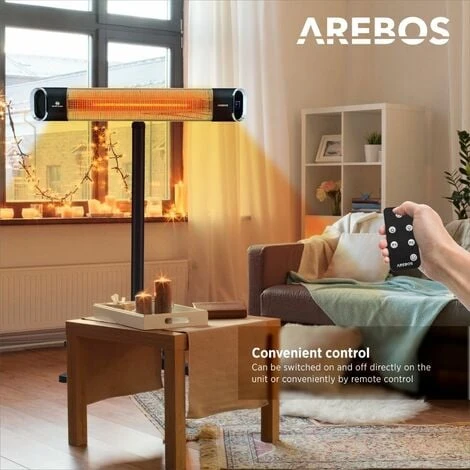 AREBOS Infrared Radiant Heater 2000 W With Remote Control With Cross Stand Height Adjustable 60° Tilt Angle Swivel 2 Heat Settings Incl. Wall Mounting Indoor And Outdoor Use Black 5 AREBOS Infrared Radiant Heater 2000 W With Remote Control With Cross Stand Height Adjustable 60° Tilt Angle Swivel 2 Heat Settings Incl. Wall Mounting Indoor And Outdoor Use Black - Image 3