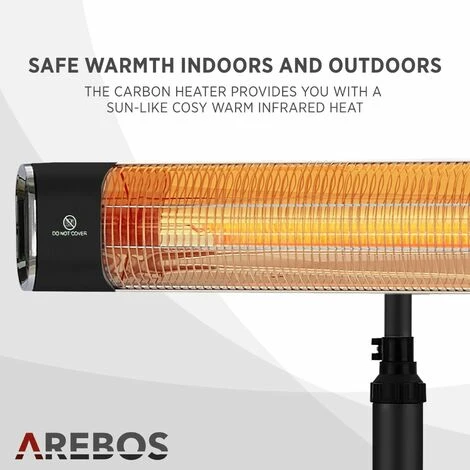 AREBOS Infrared Radiant Heater 2000 W With Remote Control With Cross Stand Height Adjustable 60° Tilt Angle Swivel 2 Heat Settings Incl. Wall Mounting Indoor And Outdoor Use Black 7 AREBOS Infrared Radiant Heater 2000 W With Remote Control With Cross Stand Height Adjustable 60° Tilt Angle Swivel 2 Heat Settings Incl. Wall Mounting Indoor And Outdoor Use Black - Image 5