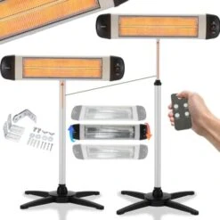 AREBOS Infrared Radiant Heater 2500 W With Remote Control With Cross Stand Height Adjustable Swivelling Protection Class IP34 3 Heat Settings Incl. Wall Mounting Indoor And Outdoor Use
