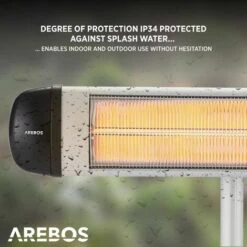 AREBOS Infrared Radiant Heater 2500 W With Remote Control With Cross Stand Height Adjustable Swivelling Protection Class IP34 3 Heat Settings Incl. Wall Mounting Indoor And Outdoor Use -Heating Equipment 65262776 3