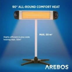 AREBOS Infrared Radiant Heater 2500 W With Remote Control With Cross Stand Height Adjustable Swivelling Protection Class IP34 3 Heat Settings Incl. Wall Mounting Indoor And Outdoor Use -Heating Equipment 65262776 5