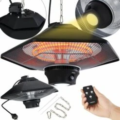 AREBOS Radiant Ceiling Heater 2000 W + Remote Control 3 Heat Settings Infrared Radiant Heater Patio Heater Patio Heater Black Hexagonal + LED Lamp