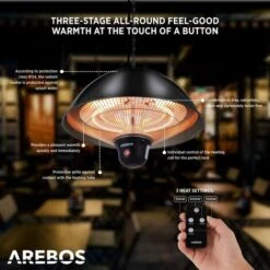 AREBOS Radiant Ceiling Heater 1.500 W Incl. Remote Control Black 3 Heat Settings Balcony Heater Tent Heater Electric Patio Heater 9 AREBOS Radiant Ceiling Heater 1.500 W Incl. Remote Control Black 3 Heat Settings Balcony Heater Tent Heater Electric Patio Heater -Heating Equipment 65262781 3