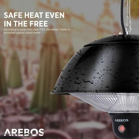 AREBOS Radiant Ceiling Heater 1.500 W Incl. Remote Control Black 3 Heat Settings Balcony Heater Tent Heater Electric Patio Heater 6 AREBOS Radiant Ceiling Heater 1.500 W Incl. Remote Control Black 3 Heat Settings Balcony Heater Tent Heater Electric Patio Heater - Image 4