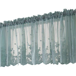 1 Pcs Floral Lace Valance Curtain Embroidery Semi Sheer Short Window Curtain For Kitchen Beautiful Dining Room Window Decor 13041cm Blue