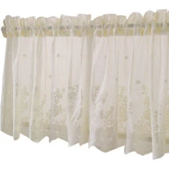 1 Pcs Floral Lace Valance Curtain Embroidery Semi Sheer Short Window Curtain For Kitchen Beautiful Dining Room Window Decor 13041cm Beige