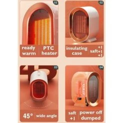 Bathroom Fan Heater PTC 1200W Ceramic Electric Heater Fan Heater Booster Heater Multiple Protection Safety Thermostat Rear Handle -Heating Equipment 78707431 4