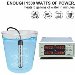 Immersion Water Heater, 1500W Submersible Immersion Water Heater With 304 Stainless Steel Full Guard, Bucket Heater Heats 5 Gallons Of Water In Black Mimutes。。 -Heating Equipment 81255435 3