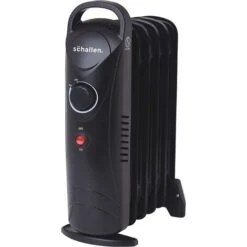 Schallen Black Portable Electric Slim Oil Filled Radiator Heater With Adjustable Temperature Thermostat, 3 Heat Settings & Safety Cut Off (800W 6 Fin)