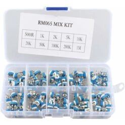 GDRHVFD 100Pcs 10 Value RM065 6MM Multiturn Trimmer Potentiometer Variable Resistor Kit Assortment With Plastci Box