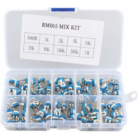 GDRHVFD 100Pcs 10 Value RM065 6MM Multiturn Trimmer Potentiometer Variable Resistor Kit Assortment With Plastci Box 3 GDRHVFD 100Pcs 10 Value RM065 6MM Multiturn Trimmer Potentiometer Variable Resistor Kit Assortment With Plastci Box