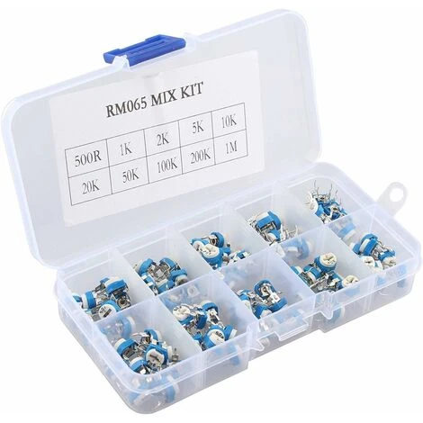 GDRHVFD 100Pcs 10 Value RM065 6MM Multiturn Trimmer Potentiometer Variable Resistor Kit Assortment With Plastci Box 4 GDRHVFD 100Pcs 10 Value RM065 6MM Multiturn Trimmer Potentiometer Variable Resistor Kit Assortment With Plastci Box - Image 2