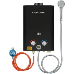 GASLAND Tankless Gas Water Heater, BE264B 10L Outdoor Instant Propane Water Heater With Rain Cap, GAR Standard Boat Cabin Camping Hot Shower System, Black