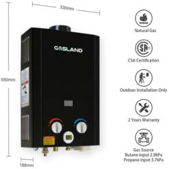 GASLAND Tankless Gas Water Heater, BE264B 10L Outdoor Instant Propane Water Heater With Rain Cap, GAR Standard Boat Cabin Camping Hot Shower System, Black -Heating Equipment 90748751 3