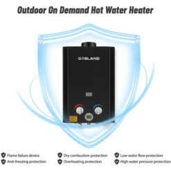 GASLAND Tankless Gas Water Heater, BE264B 10L Outdoor Instant Propane Water Heater With Rain Cap, GAR Standard Boat Cabin Camping Hot Shower System, Black -Heating Equipment 90748751 4
