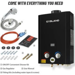 GASLAND Tankless Gas Water Heater, BE264B 10L Outdoor Instant Propane Water Heater With Rain Cap, GAR Standard Boat Cabin Camping Hot Shower System, Black -Heating Equipment 90748751 5