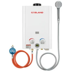 GASLAND Tankless Gas Water Heater, BE264 10L Outdoor Instant Propane Water Heater With Rain Cap, GAR Standard Boat Cabin Camping Hot Shower System, White