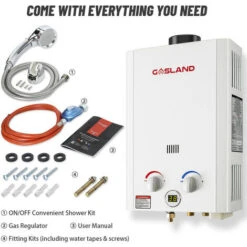 GASLAND Tankless Gas Water Heater, BE264 10L Outdoor Instant Propane Water Heater With Rain Cap, GAR Standard Boat Cabin Camping Hot Shower System, White -Heating Equipment 90748753 4