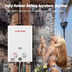 GASLAND Tankless Gas Water Heater, BE264 10L Outdoor Instant Propane Water Heater With Rain Cap, GAR Standard Boat Cabin Camping Hot Shower System, White -Heating Equipment 90748753 5