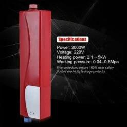 Mini Electric Water Heater 3000W Portable Instant Water Heater Mini Water Heater For Kitchen Bathroom (Red) -Heating Equipment 96189979 5