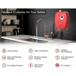Electric Tankless Water Heater, 220V 3000W Mini Instant Water Heater With Built-in Temperature Sensor Touch Button For Bathroom Shower (EU)(Gold) -Heating Equipment 97703027 3