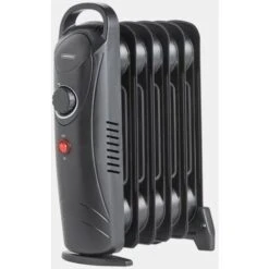 VonHaus Mini Oil Filled Radiator – 800W – H38 X L28 X D14cm – 6 Fin – Small Plug-in Portable Electric Heater – Lightweight Design, Thermostat, Thermal Safety Cut-off – For Small Spaces – Black