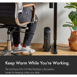 VonHaus Mini Oil Filled Radiator – 800W – H38 X L28 X D14cm – 6 Fin – Small Plug-in Portable Electric Heater – Lightweight Design, Thermostat, Thermal Safety Cut-off – For Small Spaces – Black -Heating Equipment 9842059 4