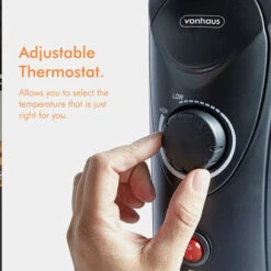 VonHaus Mini Oil Filled Radiator – 800W – H38 X L28 X D14cm – 6 Fin – Small Plug-in Portable Electric Heater – Lightweight Design, Thermostat, Thermal Safety Cut-off – For Small Spaces – Black -Heating Equipment 9842059 5