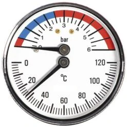 63mm 0-6bar 0-120C Thermo Pressure Gauge 1/2 BSP Rear Entry Manometer