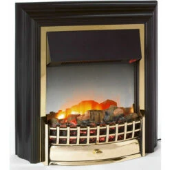 Dimplex Cheriton 2kw Freestanding Flame Effect Electric Wood Effect Black/Brass Livingroom Fire With Remote Control