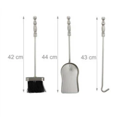 Relaxdays Modern Cast Iron Fire Irons. 4-Piece Fireplace Companion Set With Shovel, Broom, Poker And Rack, Silver -Heating Equipment 16118684 5