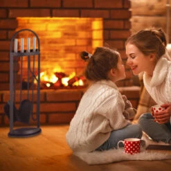 Relaxdays 5-Piece Fireplace Companion Set Steel Utility Accessories, Modern, Stand, Tongs, Shovel, Poker & Broom, Black -Heating Equipment 16118688 3