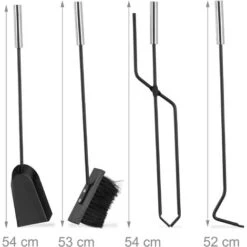 Relaxdays 5-Piece Fireplace Companion Set Steel Utility Accessories, Modern, Stand, Tongs, Shovel, Poker & Broom, Black -Heating Equipment 16118688 5