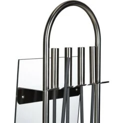 Relaxdays Stainless Steel Fireplace Companion Set, 5-Piece Fire Irons Kit, Stand, Shovel, Broom, Tongs, Poker, Steel, Glass, Silver -Heating Equipment 16118693 5