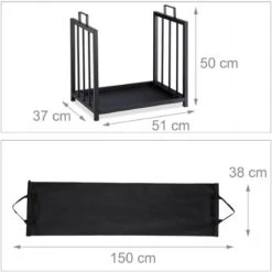 Relaxdays Firewood Rack With Carrier Tote, Indoor Use, Modern Design, Steel Storage Stand, HWD: 50x51x37cm, Black -Heating Equipment 16594165 4
