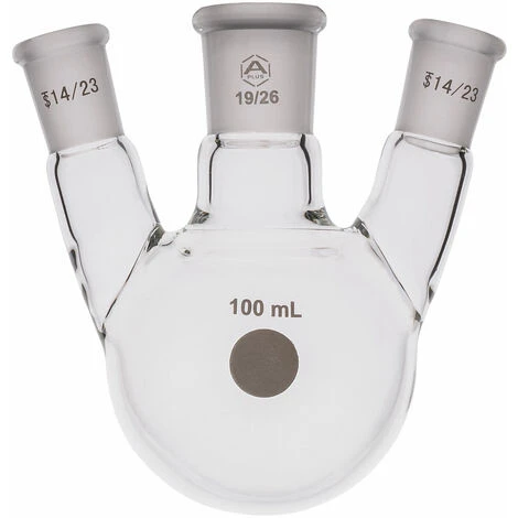 A PLUS Round Bottom Flask Three Neck 100ml Centre Joint 19/26 Angled Joint 14/23 3 A PLUS Round Bottom Flask Three Neck 100ml Centre Joint 19/26 Angled Joint 14/23
