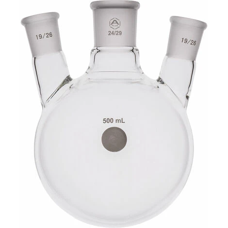 A PLUS Round Bottom Flask Three Neck 500ml Centre Joint 24/29 Angled Joint 19/26 3 A PLUS Round Bottom Flask Three Neck 500ml Centre Joint 24/29 Angled Joint 19/26
