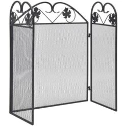 Hommoo 3-panel Fireplace Screen Iron Black VD09009 -Heating Equipment 20414048 2