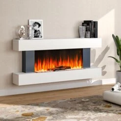 Livingandhome 50 Inch Large LED Fireplace Electric Heater Fire High Gloss Glass Slim Flame -Heating Equipment 23562057 3