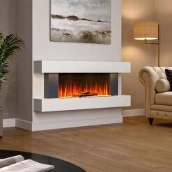 Livingandhome 50 Inch Large LED Fireplace Electric Heater Fire High Gloss Glass Slim Flame -Heating Equipment 23562057 4