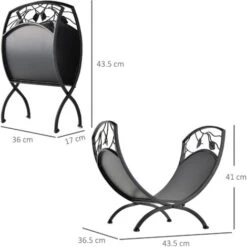 Outsunny Iron Folding Arced Firewood Log Holder Leaf Scroll Panel Indoor Outdoor -Heating Equipment 23723641 2