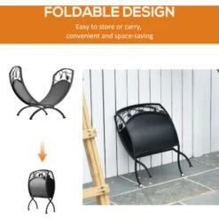 Outsunny Iron Folding Arced Firewood Log Holder Leaf Scroll Panel Indoor Outdoor -Heating Equipment 23723641 4