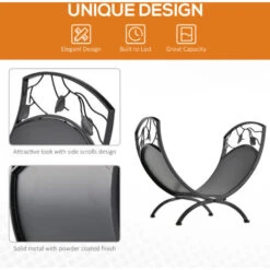 Outsunny Iron Folding Arced Firewood Log Holder Leaf Scroll Panel Indoor Outdoor -Heating Equipment 23723641 5